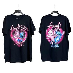 Disney Women Angel & Stitch 4 Ever T-shirt Size L Black New‎